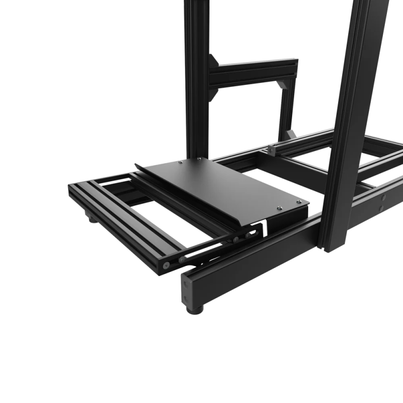 ASR 3 Flat Face sim racing chassis – overhead view focusing on the pedal tray, transparent background.