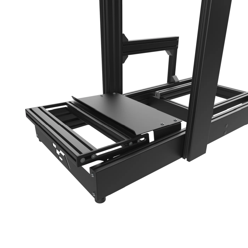 ASR 4 Flat Face sim racing chassis – overhead view focusing on the pedal tray, transparent background.
