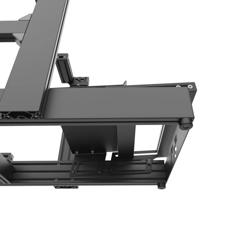 ASR 4 Flat Face sim racing chassis – underside view highlighting the pedal tray, transparent background.