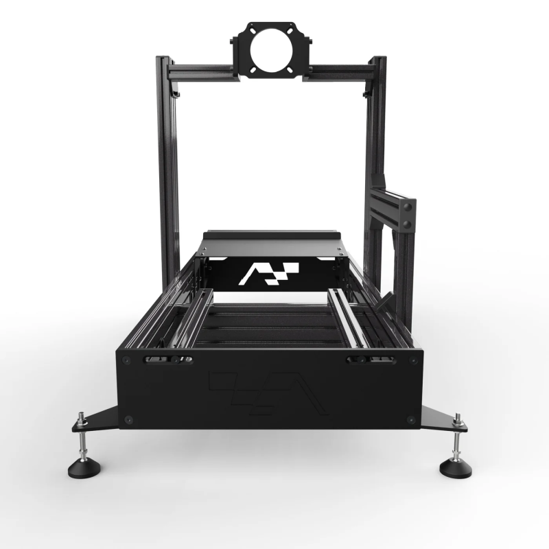 Rear view of Advanced SimRacing ASR-Pro Racing Simulator Chassis showing aluminum back plate – Infinite Black finish