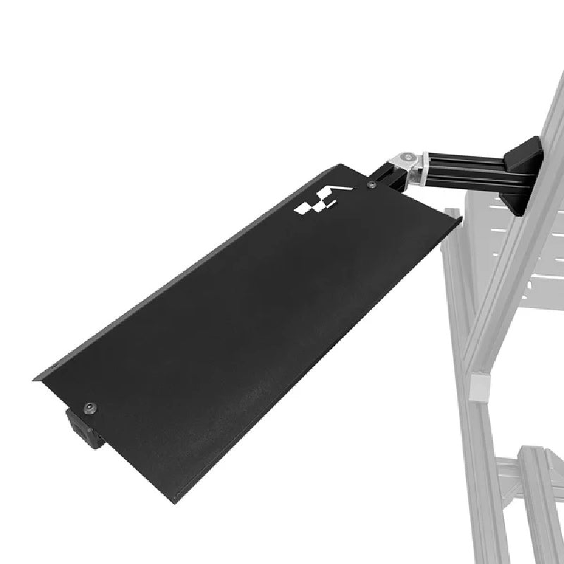 ASR Keyboard Tray - Matte Black mounted on the right side of an aluminum profile sim rig