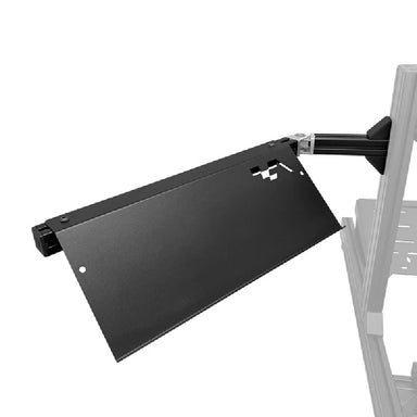 Side view of ASR Keyboard Tray - Matte Black fully extended from the sim rig cockpit